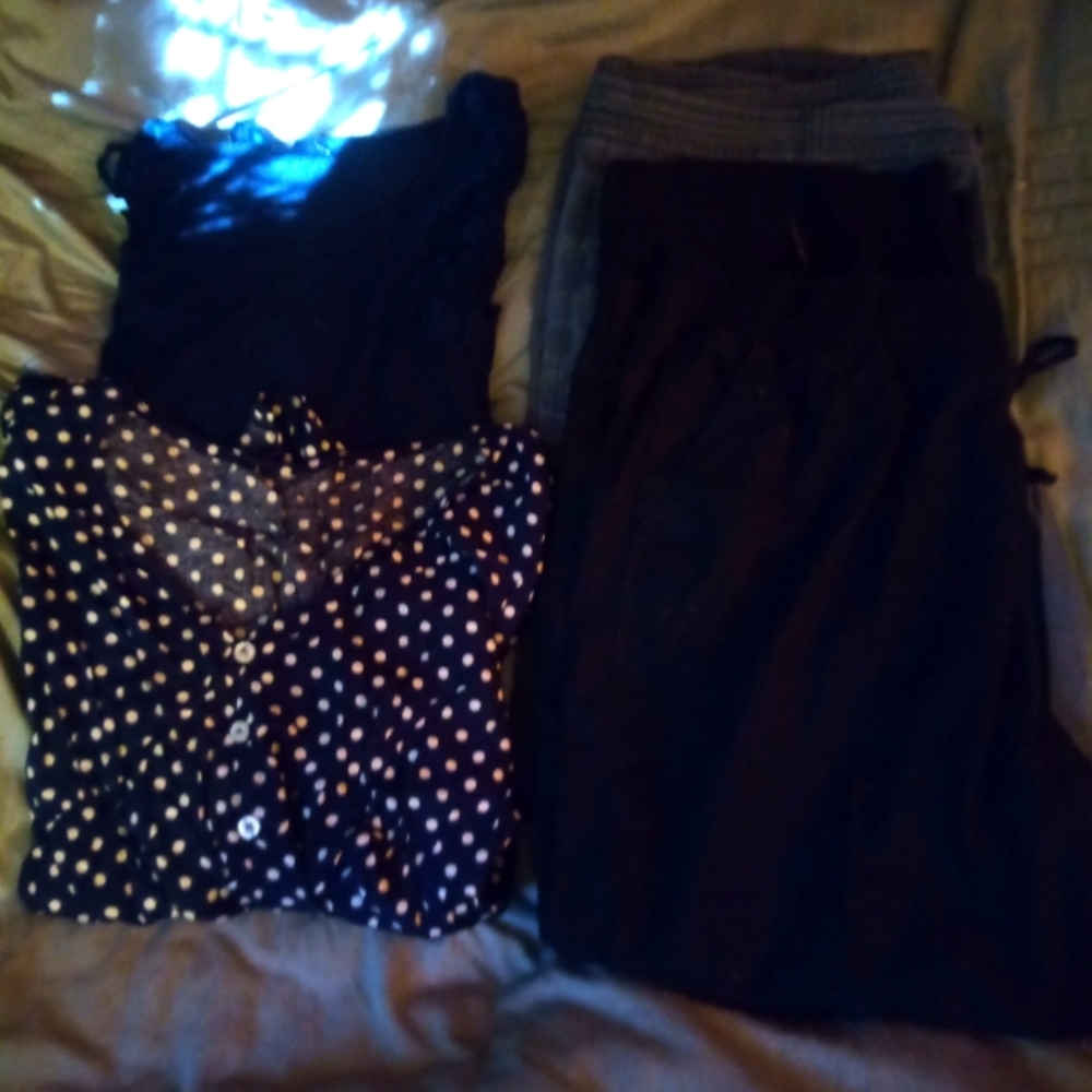 handmade black white polka blue halter Large tops  size 16 soft jeans